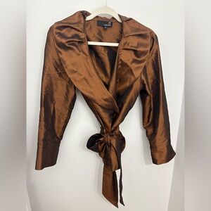 Laura Elegant iridescent Brown Satin Wrap Robe in size 12